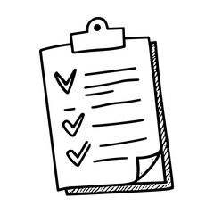 Fototapeta premium Checklist doodle sketch vector icon on transparent background, task management tool