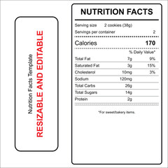 Customizable nutrition facts label design template for food packaging