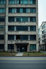 Deserted Office Building Empty Windows Symbolize Economic Hardship and Job Losses