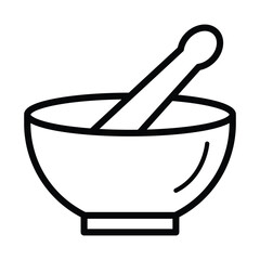 Herbal medicine mixing bowl with pestle traditional remedy pharmacy icon vector illustration line art outline healthcare apothecary tool.