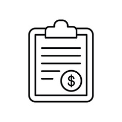 Simple icon depicting a clipboard with a dollar sign, representing financial documents.