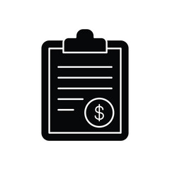 Black and white clipboard icon with dollar sign, representing financial statements.