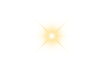 gold glowing star light lens flare effect isolated on transparent background. Twinkle star sparkling effect. Magic radiant light. Flash light. Glow design elements on white