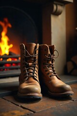 Rustic Fireplace & Muddy Boots Warmth, Comfort, and the End of a Long Day