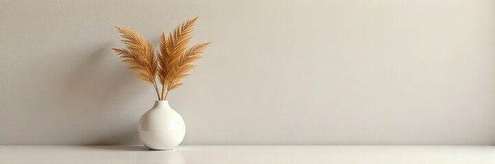 Sleek Ceramic Vase with Pampas Grass Minimalist Home Decor, Elegant Living Room Still Life