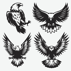 Obraz premium Eagle Vector Set with Wings and Flying Bird Silhouettes