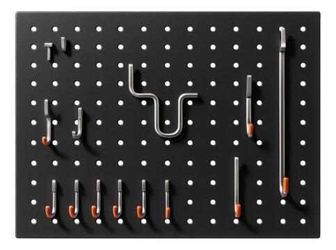A pegboard tool organizer with customizable hooks, allowing efficient tool storage in a garage.