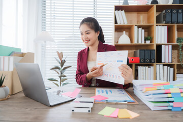 Confident Leader Guiding Through Data: A poised individual elegantly navigates a remote video call,...