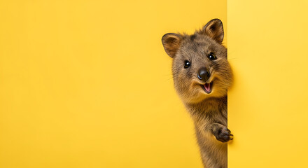 Cute Quokka Peeking Around a Yellow Corner

