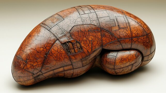 Cracked wooden brain with technical details