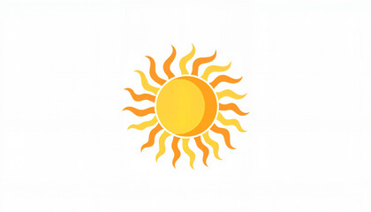 Fototapeta premium Yellow sun icon with radiating rays on white background 