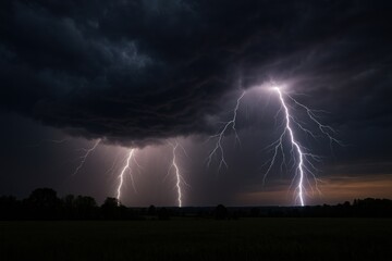 Dramatic night sky lightning