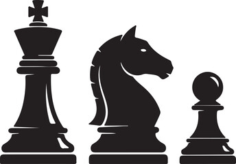 Strategic Chess Pieces King, Knight, and Pawn in Silhouette