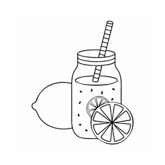 Handdrawn of a lemonade drink in a jar with a straw lemon slice whole lemon on vector