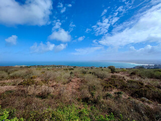 View of the sea over moorland