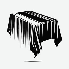 Black tablecloth draped elegantly on a table with curved edges  