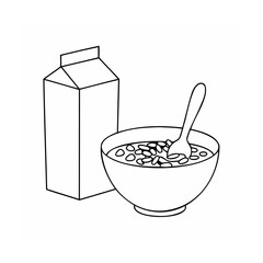 Of cereal bowl with spoon milk carton cereal pieces on vector