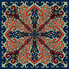 Decorative Central Asian symmetrical pattern balancing soft hues and strong ornamental energy