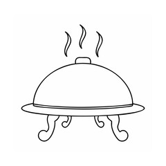 Handdrawn outline serving dish with steam rising above on platter food