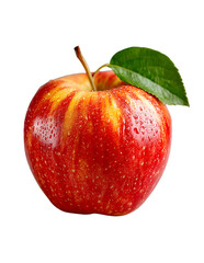 a red apple with a green leaf on a black background