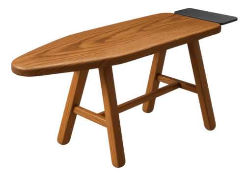 Wooden ironing board with a rustic finish, designed for a cottage with a country-style interior.