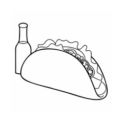Of a taco with fillings a bottle on a food meal