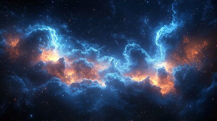 Cosmic Nebula Illustration: Deep Space with Blue and Orange Clouds, Stars. Ideal for Space-themed Projects, Wallpapers, or Sci-Fi Design.