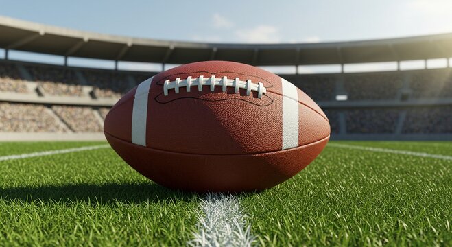American football ball resting on a field