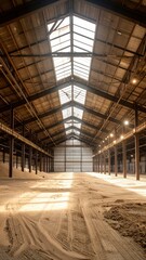 Abandoned Warehouse with Broken Skylight and Sandstorm Effects