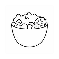 Handdrawn of a salad bowl with lettuce cucumber tomato slices food vegetable