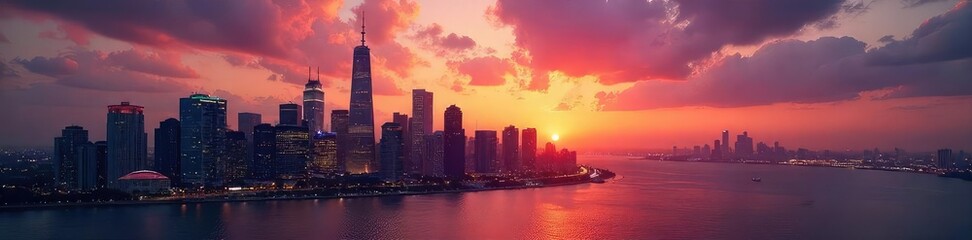 Fototapeta premium Ambitious City Skyline at Sunset A Symbol of Success and Global Influence