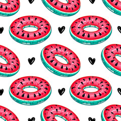 watermelon rubber ring Seamless Pattern With transparent background