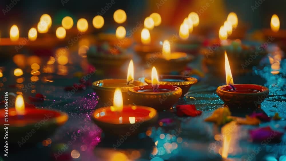 Poster a collection of lit candles placed on a table, ideal for use as decorative elements or in photograph