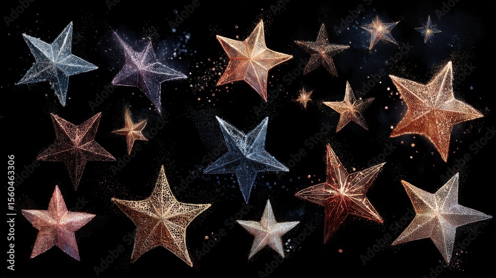 Poster stars gleaming brightly in a dark night sky background of the vast outer space universe