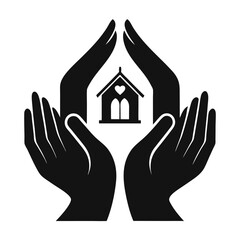 Protecting Homes Hands Encircling a House Icon - Charity, Shelter, and Community Symbol
