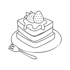 Handdrawn of stacked toast with strawberries fork on a plate bread strawberry
