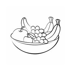 Of a fruit bowl containing bananas grapes apples cherries on vector