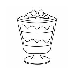 Handdrawn outline of a layered dessert in a glass with decorative toppings on food