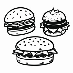 Delicious Burger Illustrations  Hand-Drawn Black and White Designs for Menus, Websites, and More