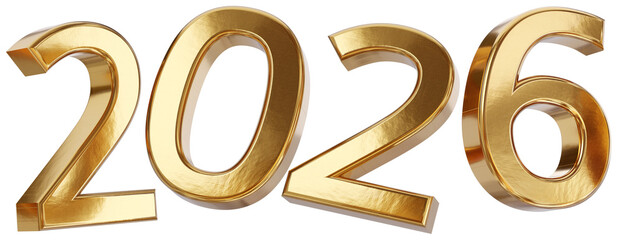 year 2026 golden symbol, 3d-illustration