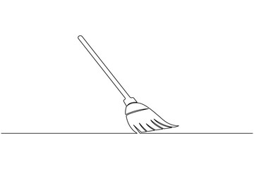 Continuous line drawing of broom cleaner tool minimalist home cleaning equipment outline vector