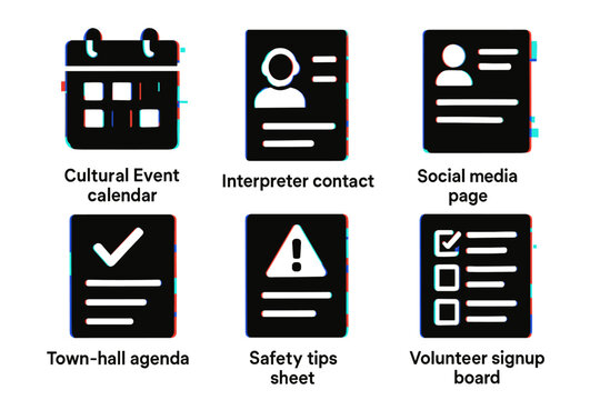 Black symbols for event planning and safety tips