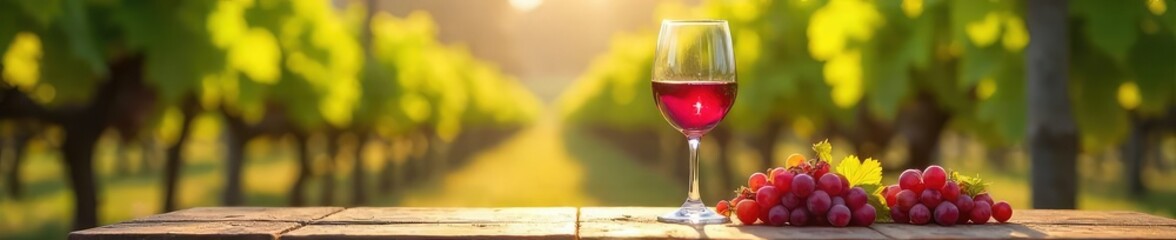 Sunlit Vineyard Wineglass Elegant Rustic Setting, Fresh Harvest Vintage Drink