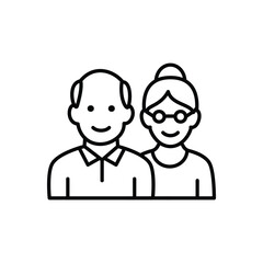 Line art icon depicting a happy elderly couple.