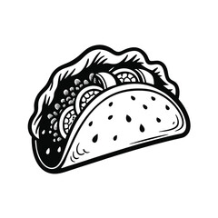 Delicious Taco Illustration Black and White Graphic Design of a Tasty Mexican Food