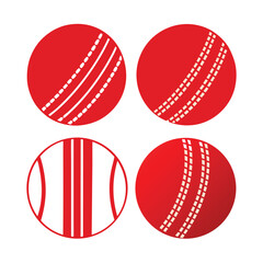 Cricket Ball Icon Set Red and White Illustrations for Sports Designs