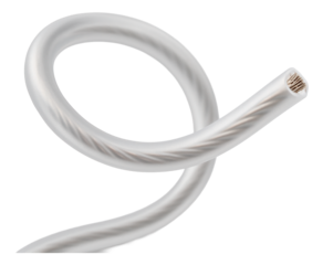 A transparent telephone wire that blends seamlessly with a modern apartment's decor.