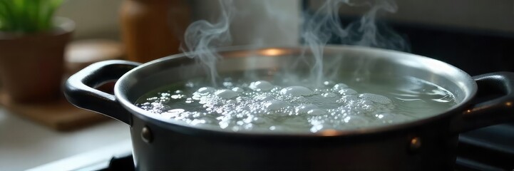 Steaming Pot of Water on Stovetop, Ready for Cooking Culinary Arts Image