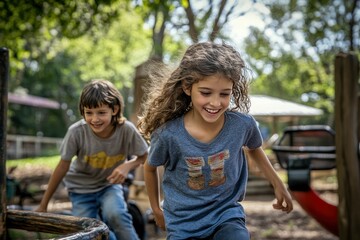 Blended family - stepbrothers and sisters having fun together