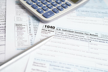 Tax form 1040 U.S. Individual Income Tax Return, business finance.